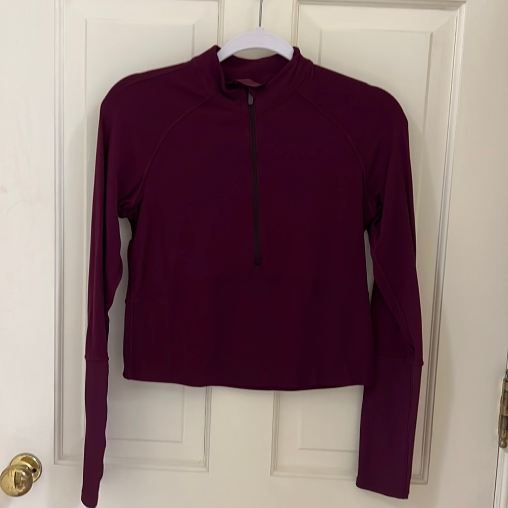Purple or plum colored Lululemon cropped, half zip pullover